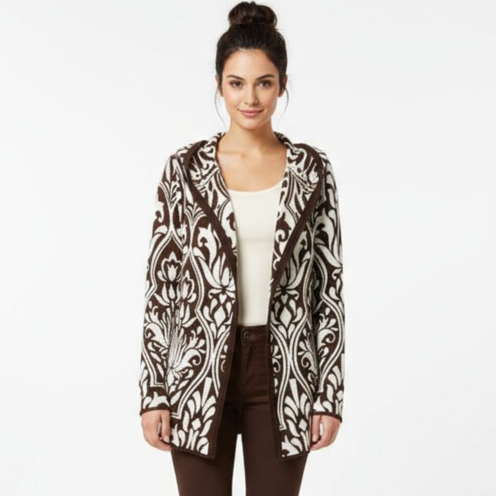Avalanche Brown & White Long Sleeve Zip Up Hoody Sweater M